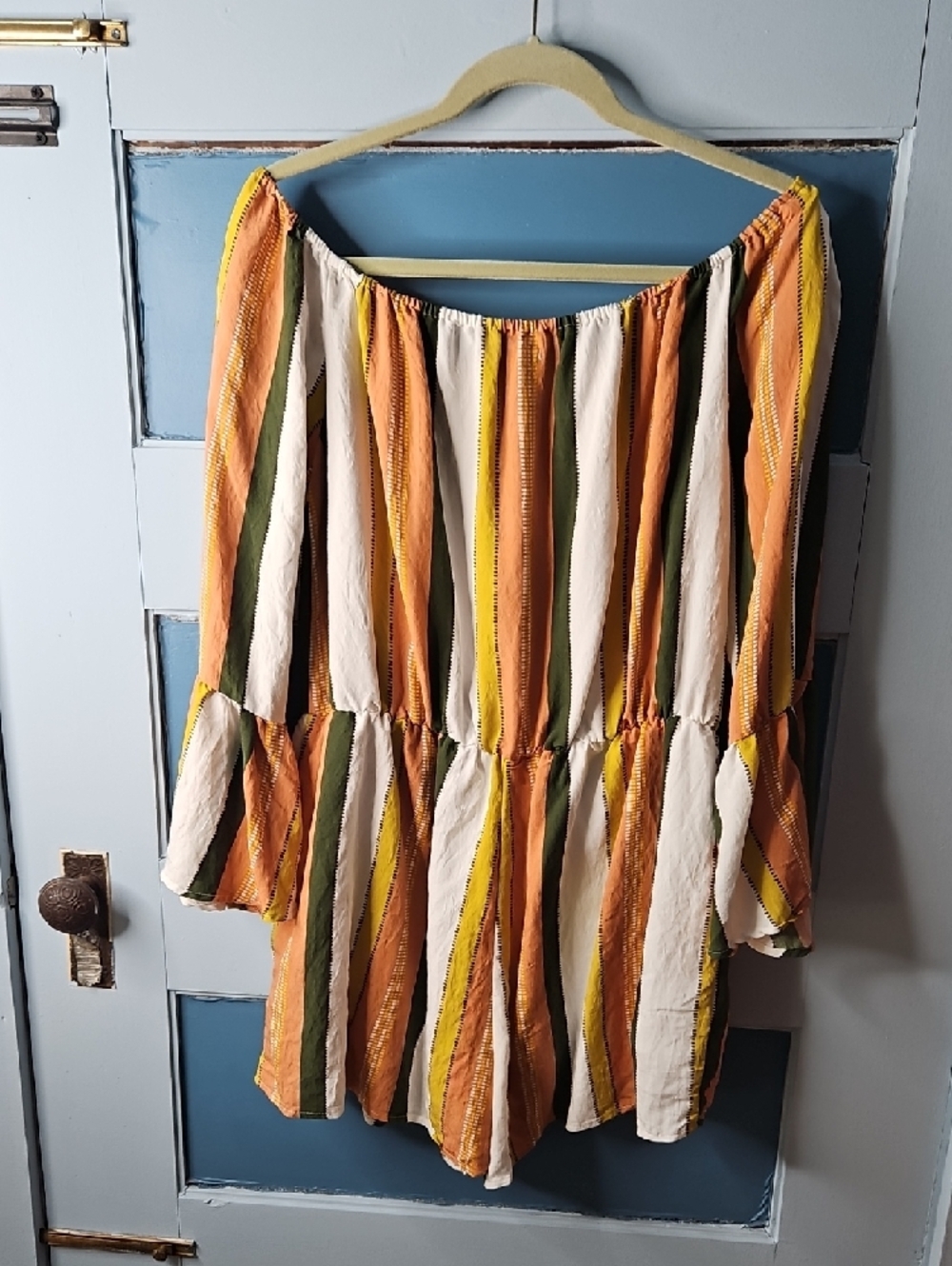 &merci Striped Off-Shoulder Romper Shorts in Multi-Color Large - Picture 6 of 13